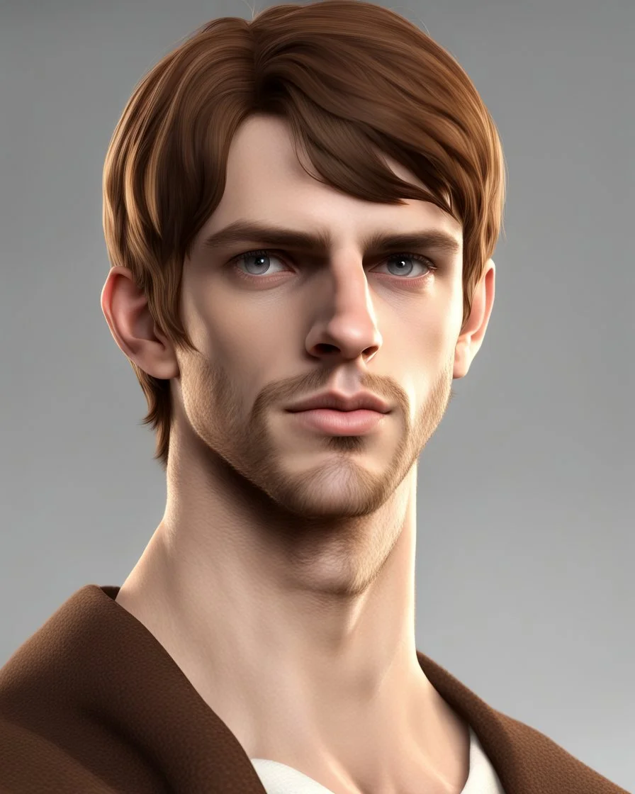 young noble swordman short brown hair photorealistic