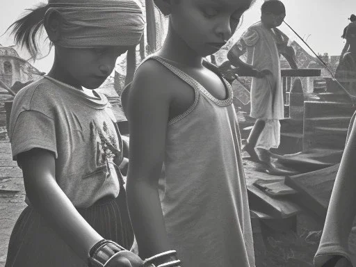 children playing on the indian street capture them against the sun and make an art silhouette, details, sharp, black and white 8k