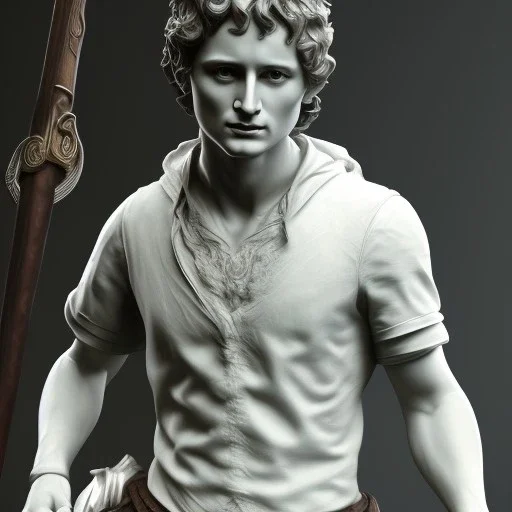 White Sculpture frodo full body, Rome style sculpture, full body, fresco background, hyper realistic, 8k,