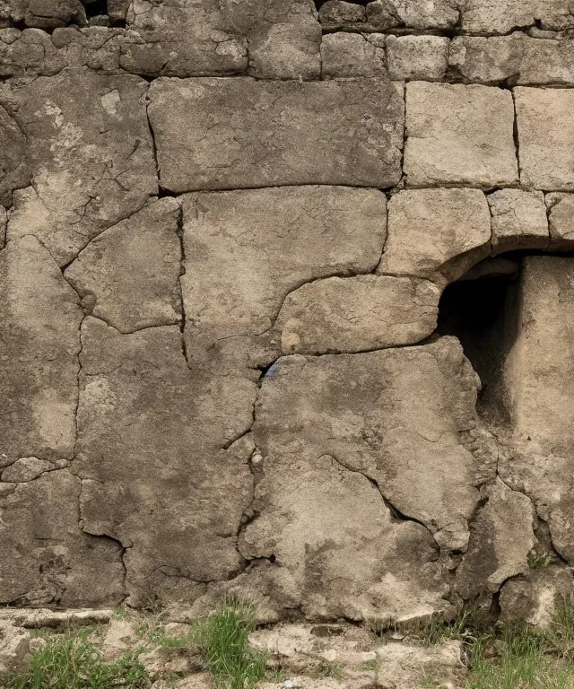 Ancient ruin wall depicting dinosaurs