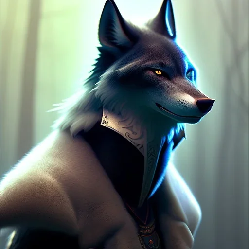 award winning portrait of a male anthropomorphic black wolf long vblack cory loftis, fenghua zhong, ryohei hase, and ruan jia. unreal engine 5, artistic lighting, highly detailed, photorealistic, fantasy