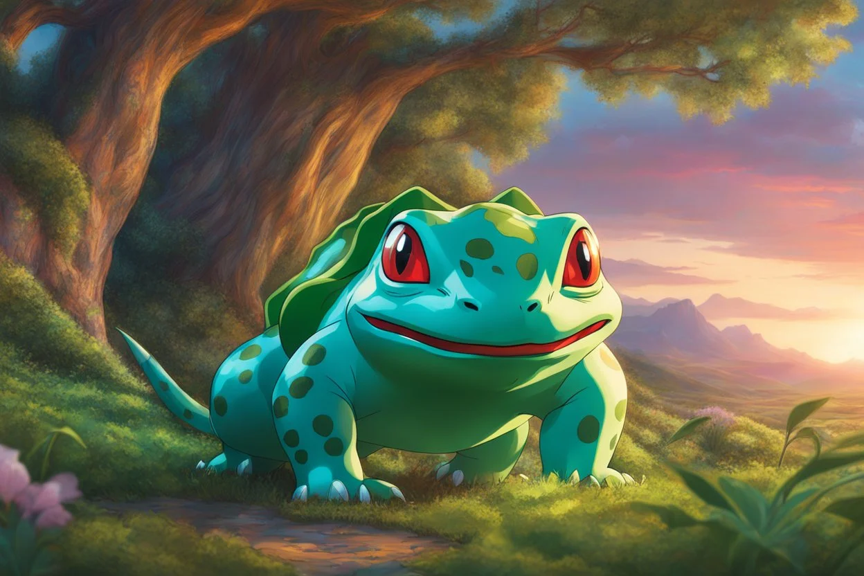 Huge Bulbasaur in 8k Hayao Miyazaki draw style, studio ghibil them, neon effect, close picture, highly detailed, high details, detailed portrait, masterpiece,ultra detailed, ultra quality