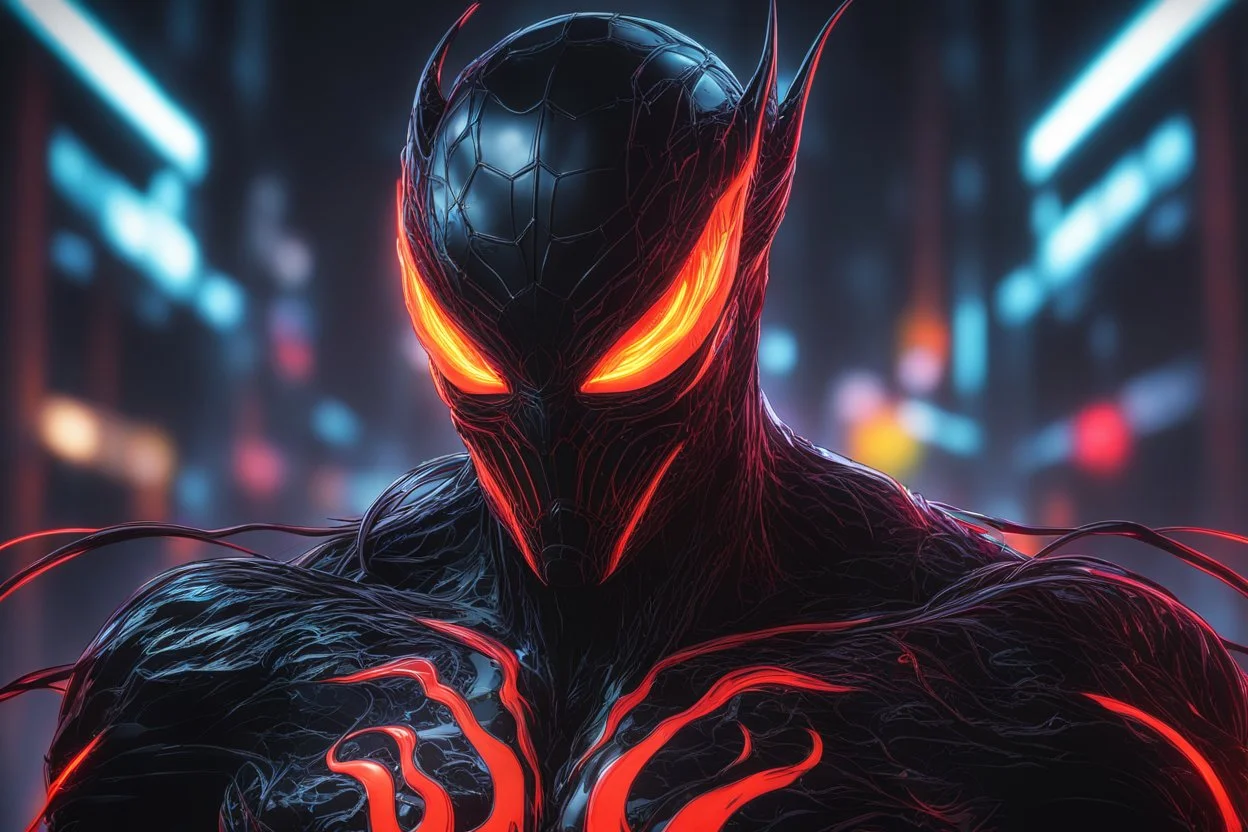 symbiote in 8k solo leveling shadow drawing style, demon model, neon lights, intricate details, highly detailed, high details, detailed portrait, masterpiece,ultra detailed, ultra quality