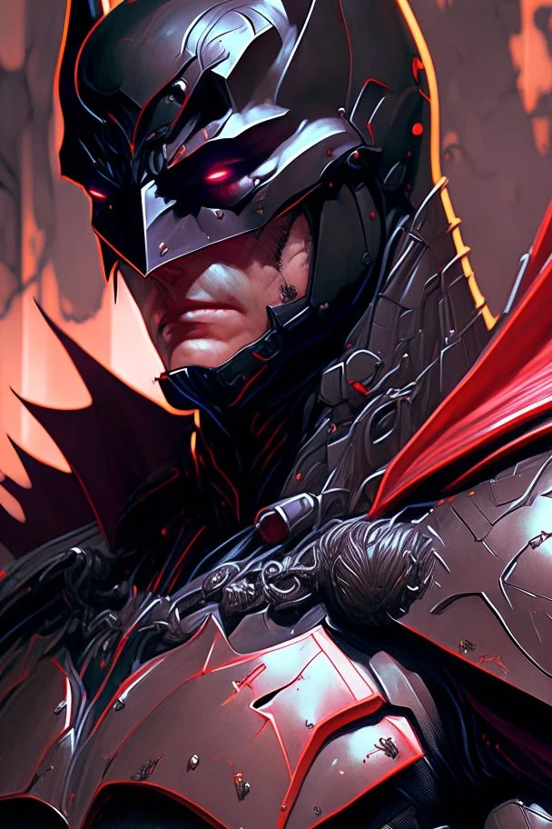 a close up of a person wearing a batman costume, batman mecha, black and reddish color armor, masayoshi suto and artgerm, heise-lian yan fang, by Ross Tran, cyberpunk batman, artgerm and ben lo and mucha, ross tran and bayard wu, ornate gothic armor, by Ye Xin