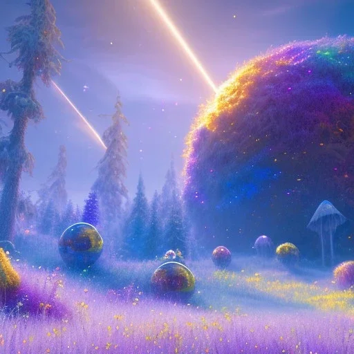 blue gold and violet landscape with multicolored crystals falling from the sky, full of details, smooth, bright sunshine，soft light atmosphere, light effect，vaporwave colorful, concept art, smooth, extremely sharp detail, finely tuned detail, ultra high definition, 8 k, unreal engine 5, ultra sharp focus