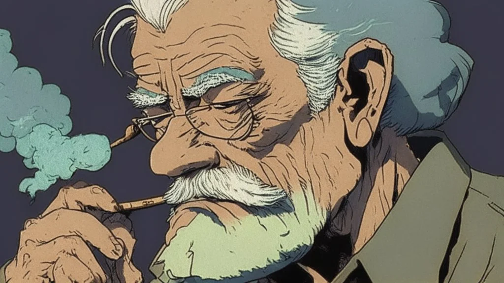 Old man smoking comic style