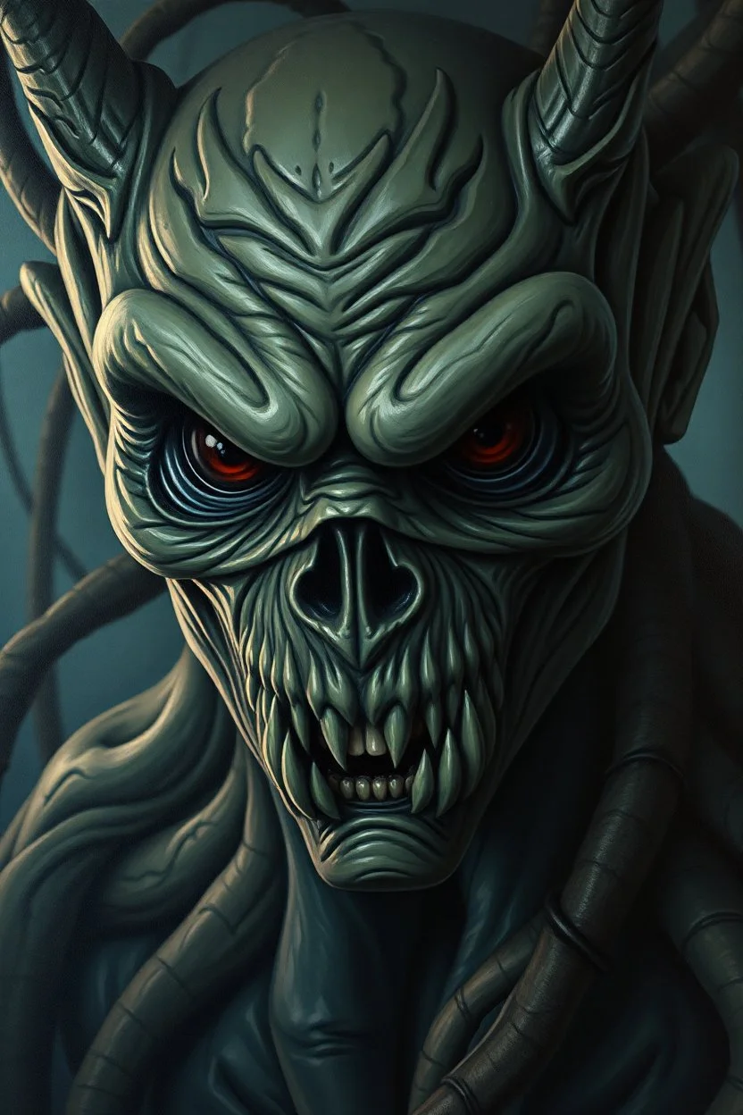 Swamp Thing, dark ball , ominous, facepaint, waist up portrait, intricate, oil on canvas, masterpiece, expert, insanely detailed, 4k resolution, retroanime style, cute big circular dark eyes, cinematic smooth, intricate detail , soft smooth lighting, soft pastel colors, painted Renaissance stylestyle