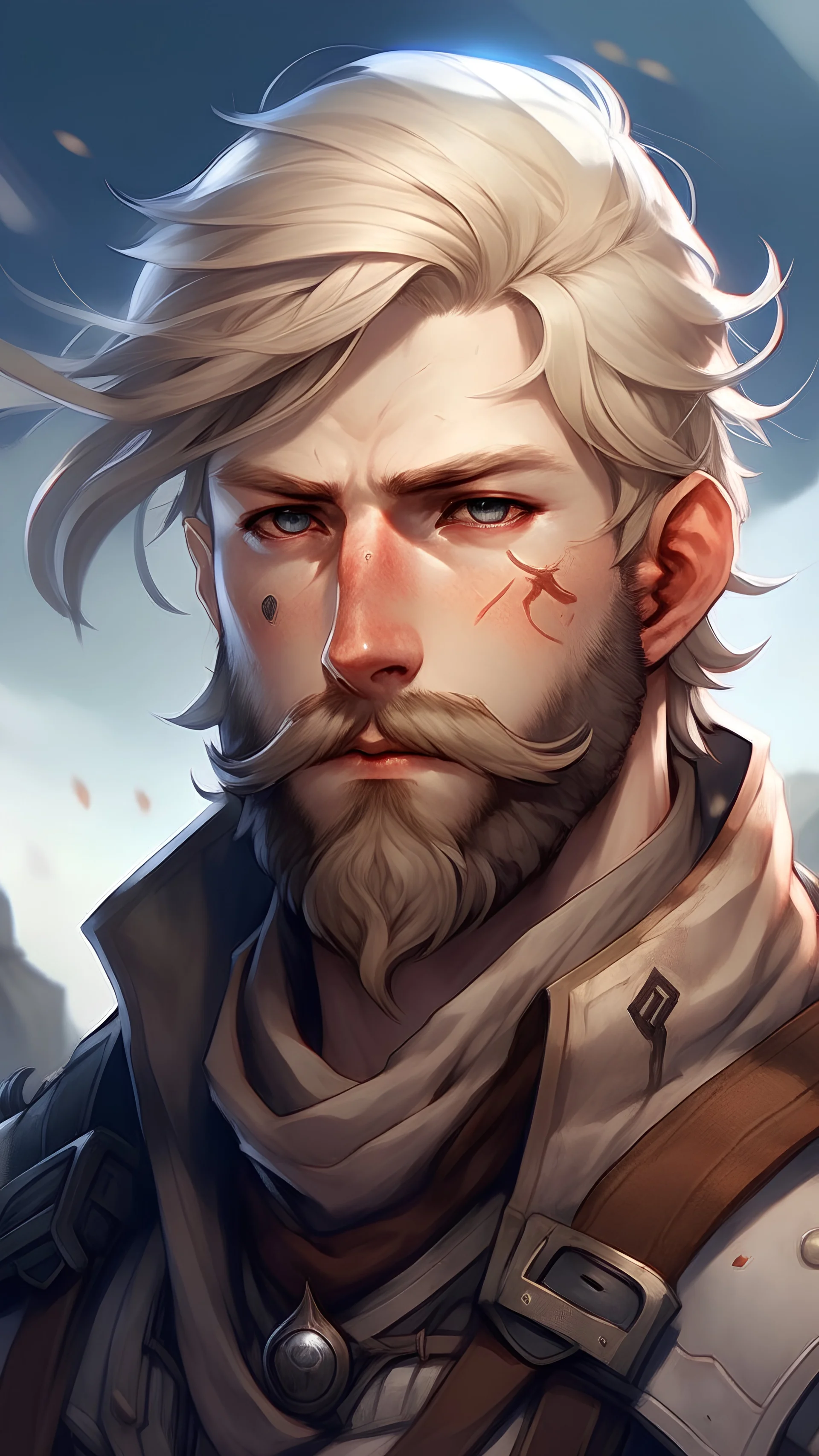 fantasy world, anime, short blond hair man, beard, 28 years old, war general