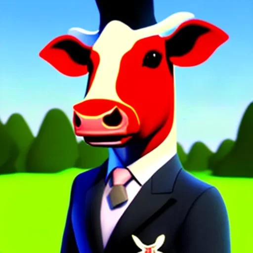 A cow wearing a suit and tie