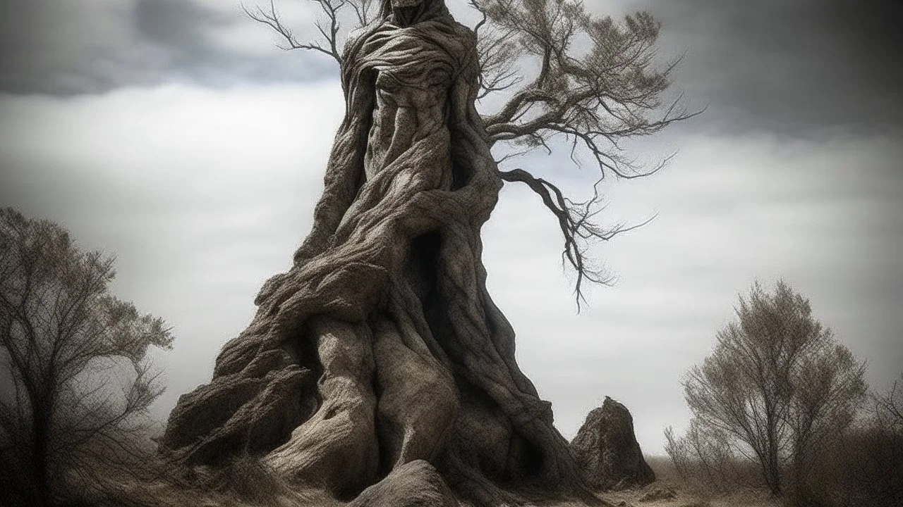 The sculpture stood, a silent sentinel, as still as a petrified tree in a forgotten forest.