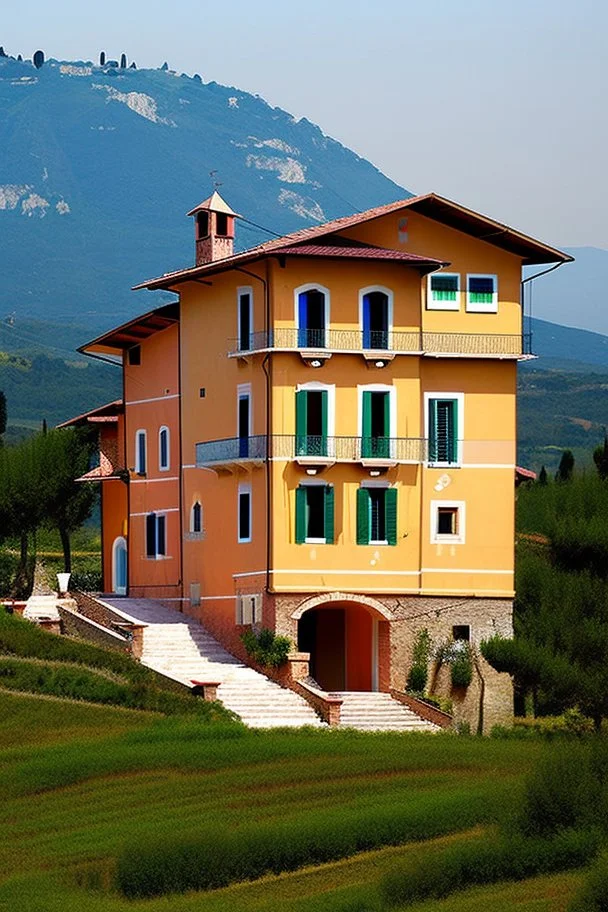 Prompt: two-story house in Italy made of musical notes