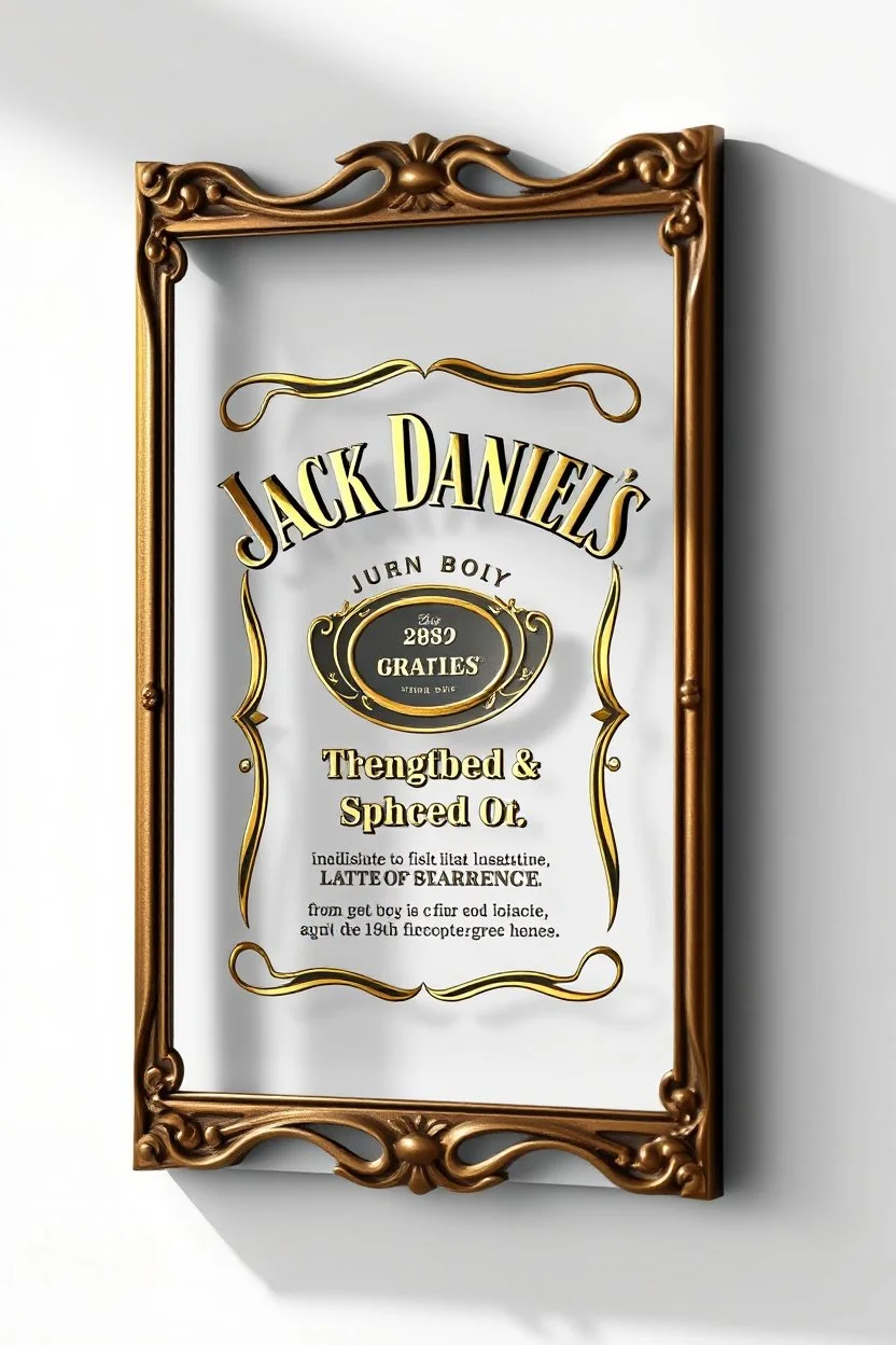 a Jack Daniels style graphic framing design, made of brass