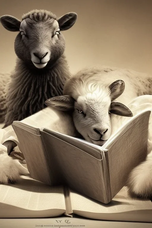 one black sheep reads a book on other site white sheep herd sleep going down