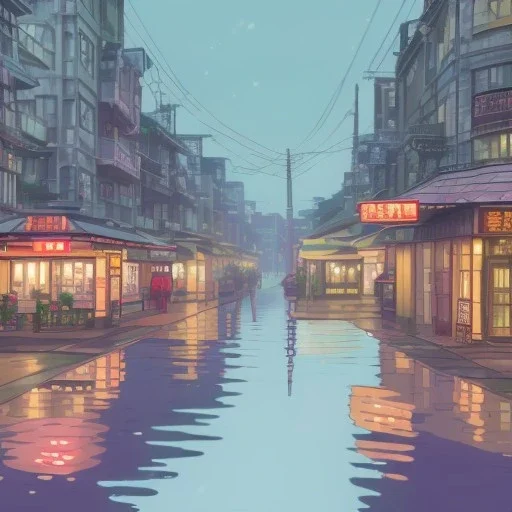 beauitful rainy street glowing