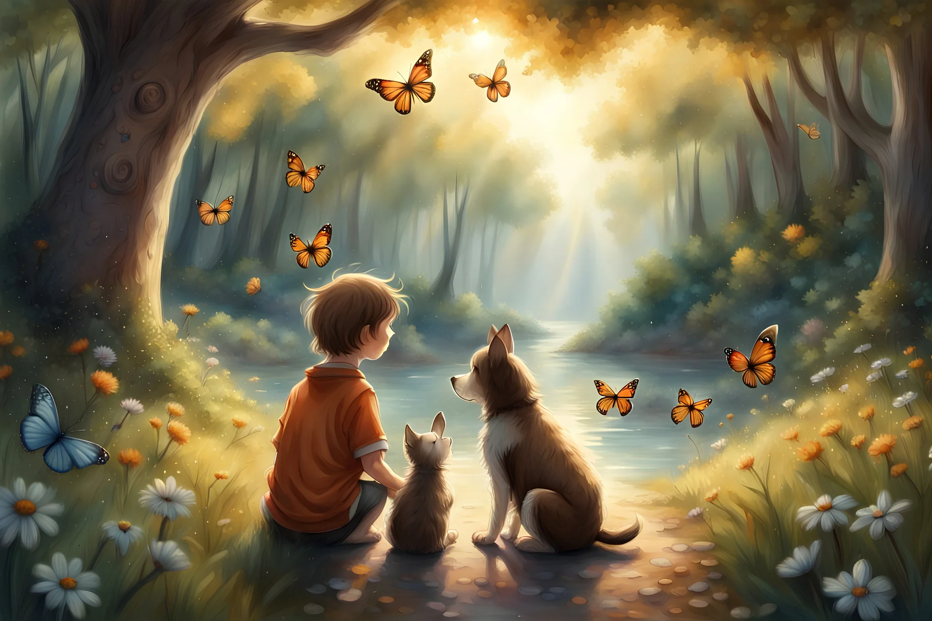 Little Boy and dog, Come along with me, And the butterflies and bees, We can wander through the forest, Come along with me To a cliff under a tree, Where we can gaze upon the water As an everlasting dream, We'll still want to be With the butterflies and bees, And living so merrily , I'll be here for you always