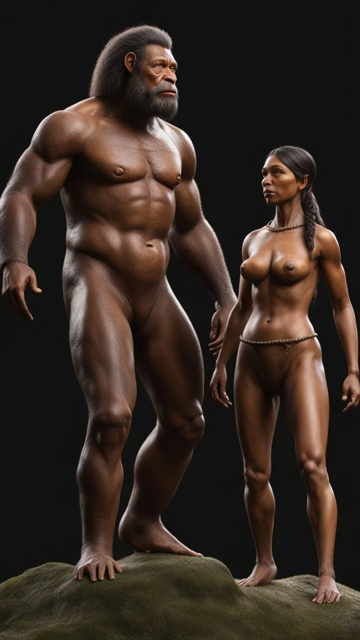 El primer hombre y mujer primitivos que vivieron en la tierra, full body, calidad ultra, hiperdetallado, 64k