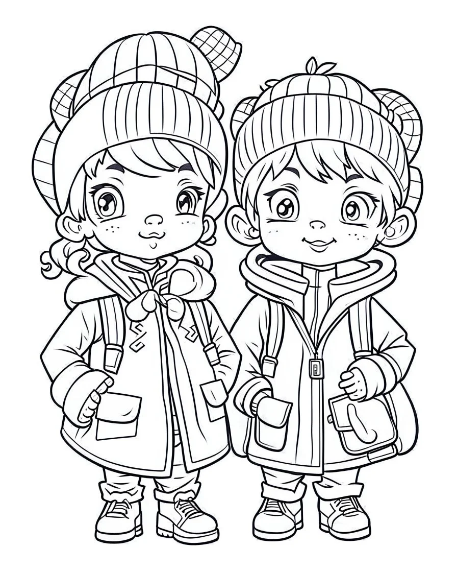 outline art for real SOlaf And Snow-Babies coloring page, Japanese manga style, cartoon style, cute face, white background sketch style, full body is a must, only use outline, clean line art, no shadow, bold outline