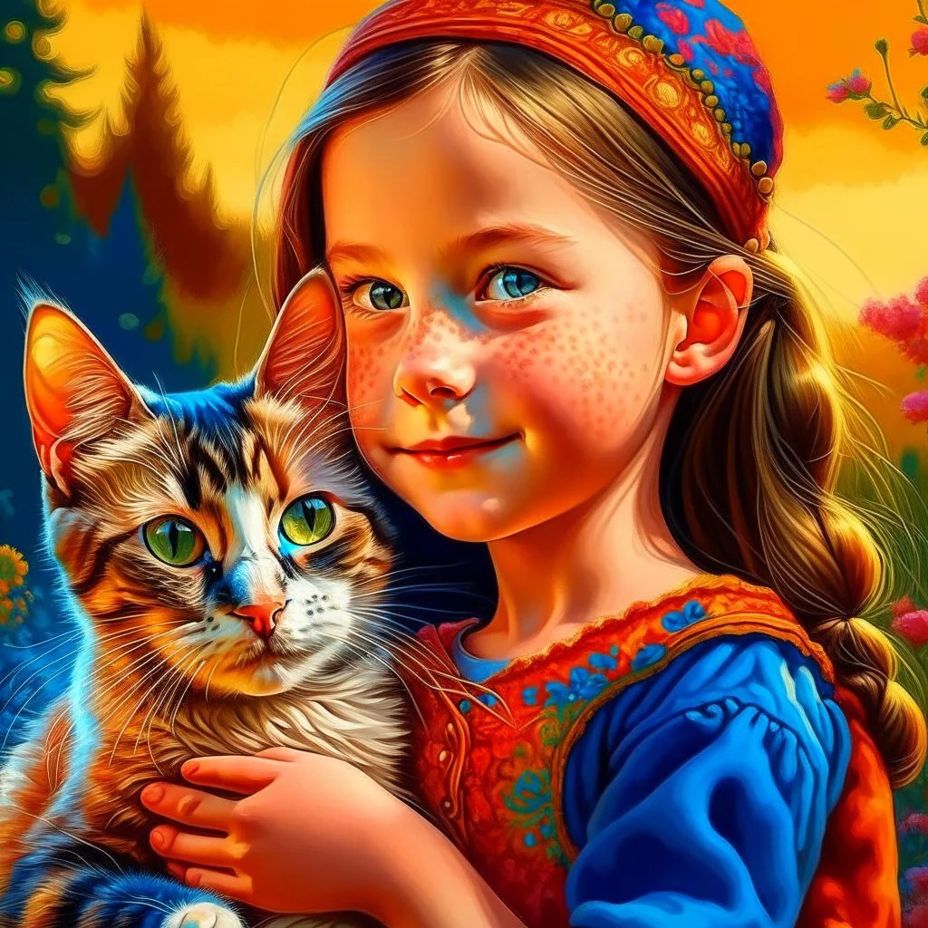 A girl and her cat inspirational styles - Pointillism, Realism and Fauvism