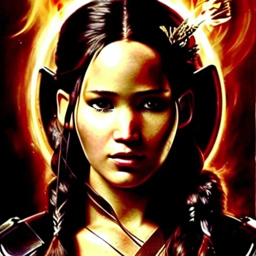 portrait beautiful face Katniss Everdeen - The Hunger Games,busty,ancient metal armor balanciaga fashion clothe painting by gaston bussiere, greg rutkowski, yoji shinkawa, yoshitaka amano, tsutomu nihei, donato giancola, tim hildebrandt, oil on canvas, cinematic composition, extreme detail,fit full head inside picture,16k