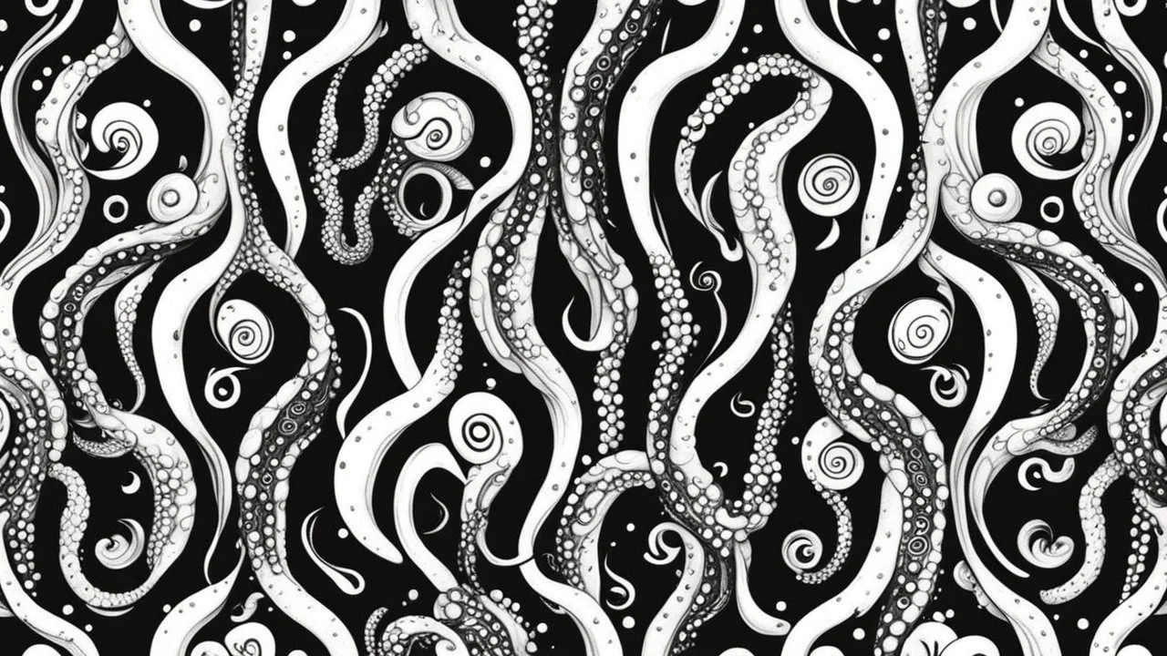 Black White Tentacles Round Pattern