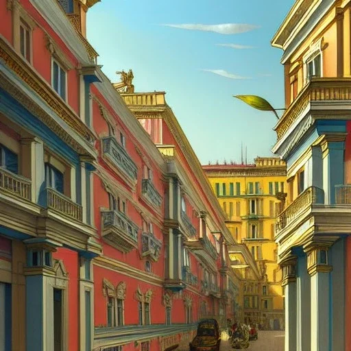 Metropolis on sea, Neoclassical architecture, Vignola classicism, palladio, colourful city, genoa, porto, lisbona, marseille, uphill road building, beautiful, Various coulour building, liveable street, green building, plants, tree, stairs, detailed facades, , alphonse mucha, greg rutkowski, matte painting, digital painting, digital illustration, digital art, trending on artstation