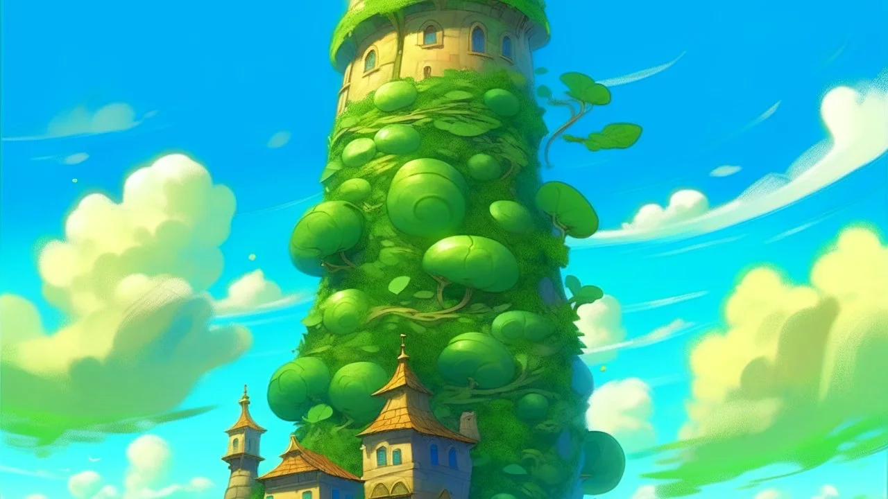 Fantasy digital illustration: huge, tall, colossal beanstalk. The top of the beanstalk is in the sky!