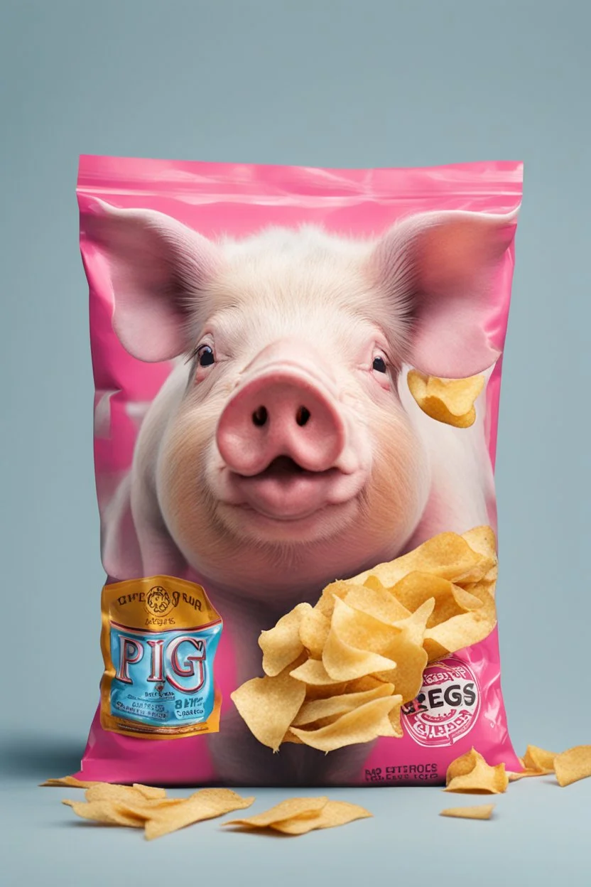 a chip bag with a pig on it eating pigs chips