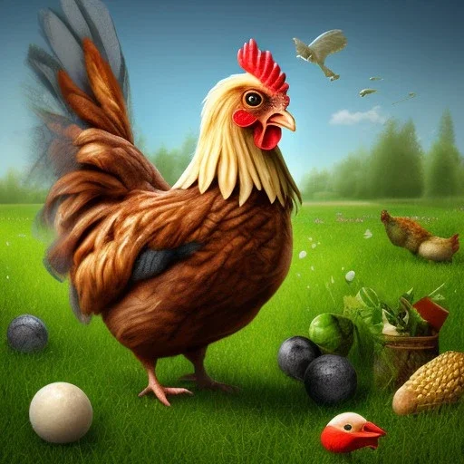 chicken full body field background