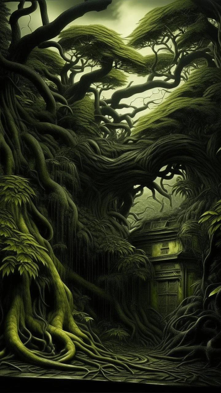 A dark yellow olive jungle painted by Henry-Robert Brésil