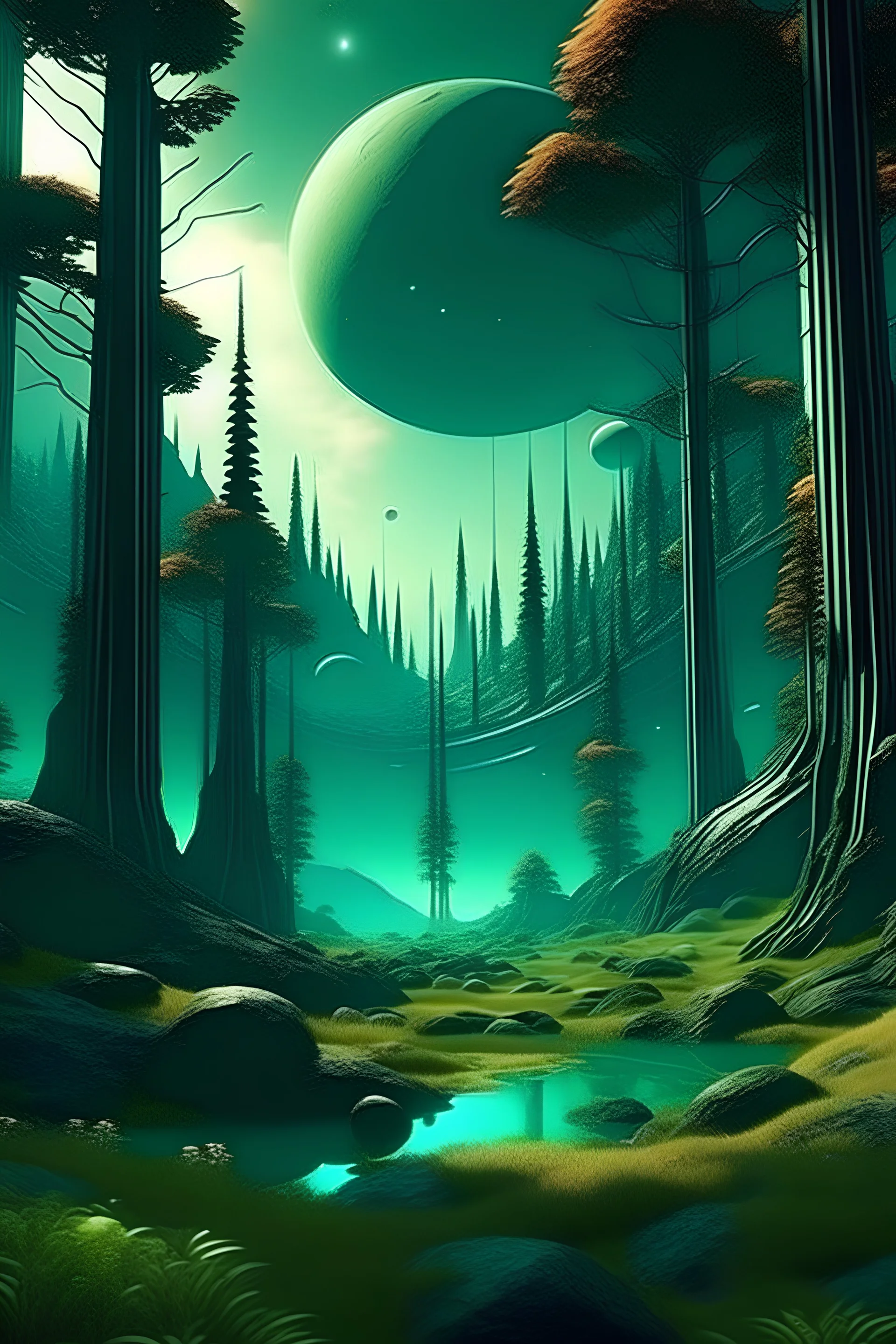 Beautiful forest landscape in another planet