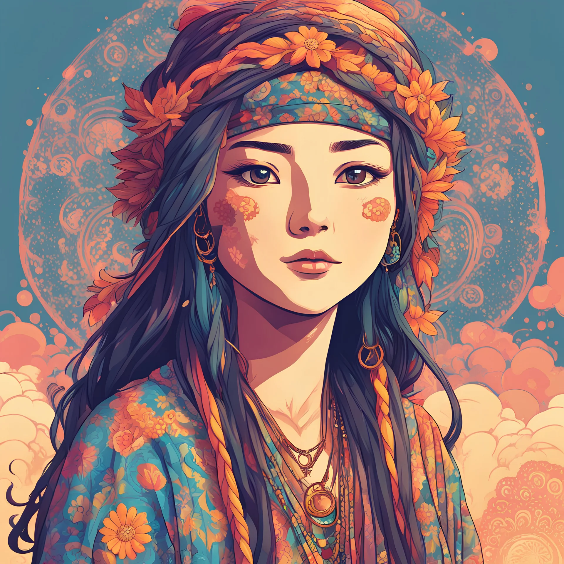Shizuru, Sisterly Sabreur in Vector hippie art style