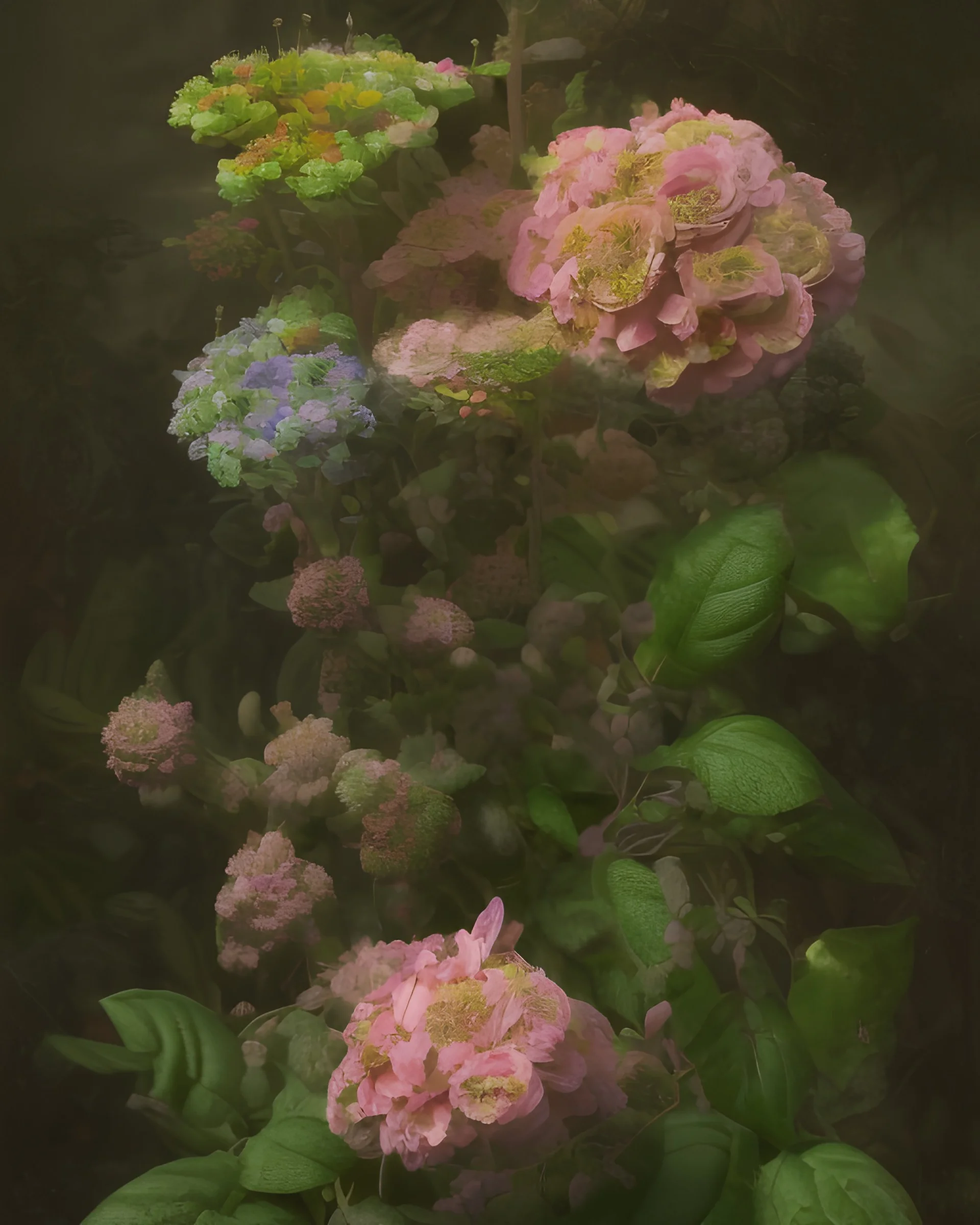 an ultra 8k detailed painting of many different types of flowers growing out of a human skul, by John Constable, Rachel Ruysch, generative art, intricate patterns, colorful, photorealistic