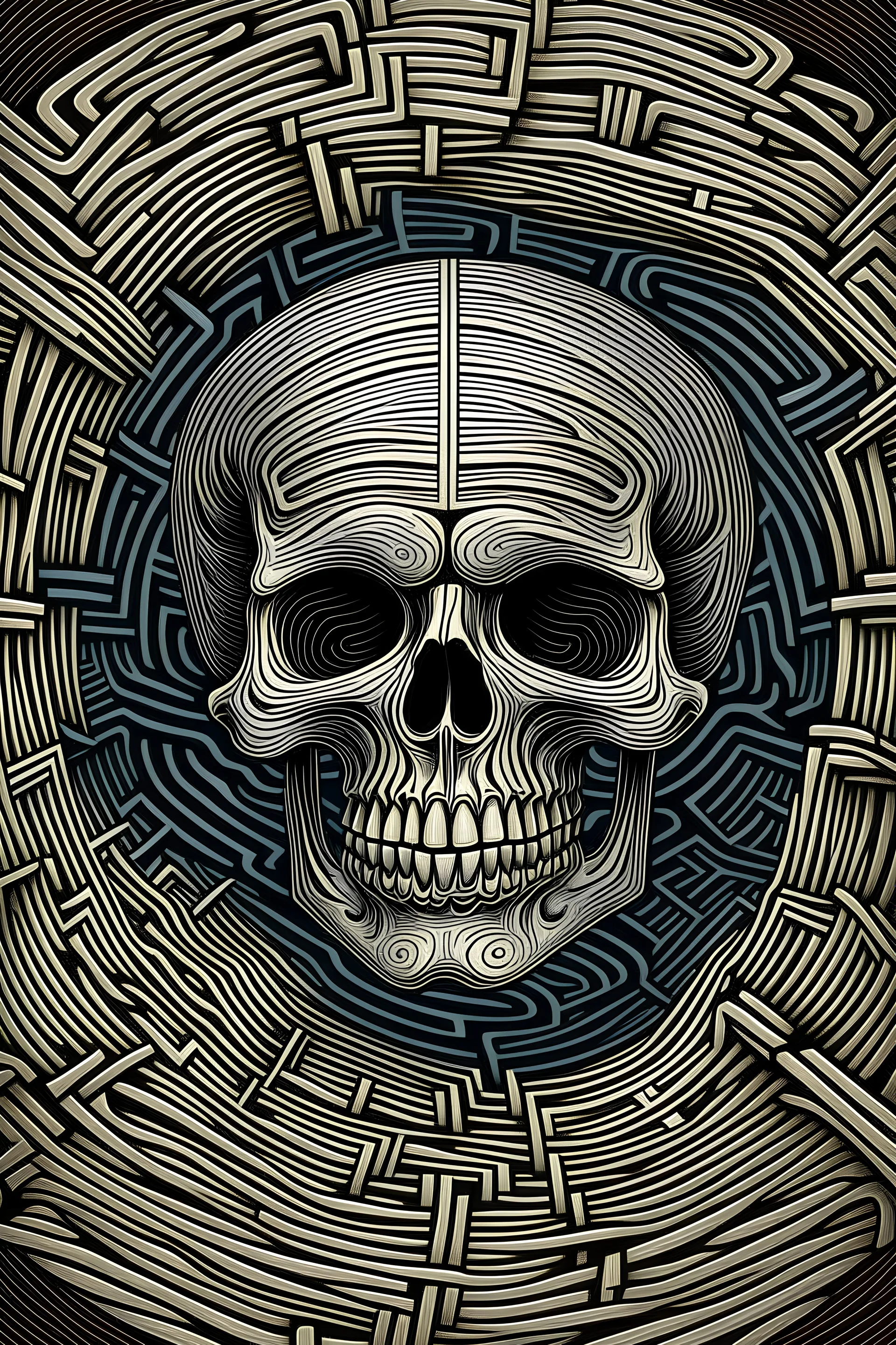 A labyrinth shaping the lines of a skull