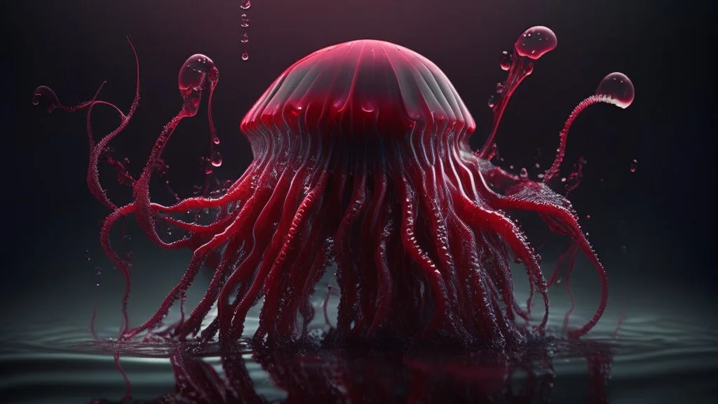 darkred slime jellyfish, realistic photograph , 3d render, octane render, intricately detailed, cinematic,