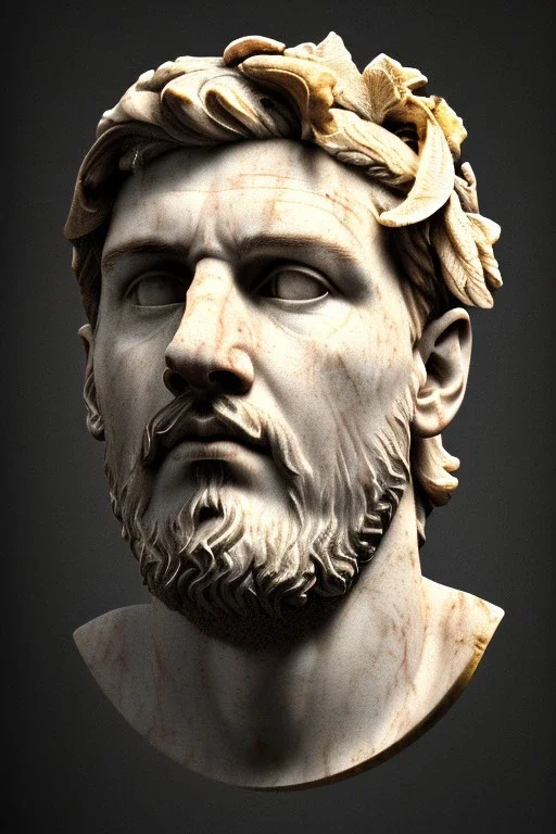 Ultra Realistic image, Roman sculpture, clean white marble material, Lionel Messi, gold Laurel leaves wreath, renaissance ornaments, one gold star, sun ornament, sun rays background, chisel style, waist up portrait, emperor style, epic, celestial, cinematic lighting, God light, god rays, 4k resolution, smooth details, ornate details, soft lighting, unreal engine 5, art station, substance 3d.