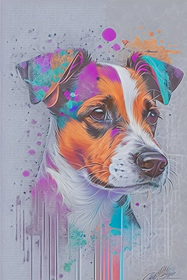 Abstract wet watercolour, portrait of a jack russell