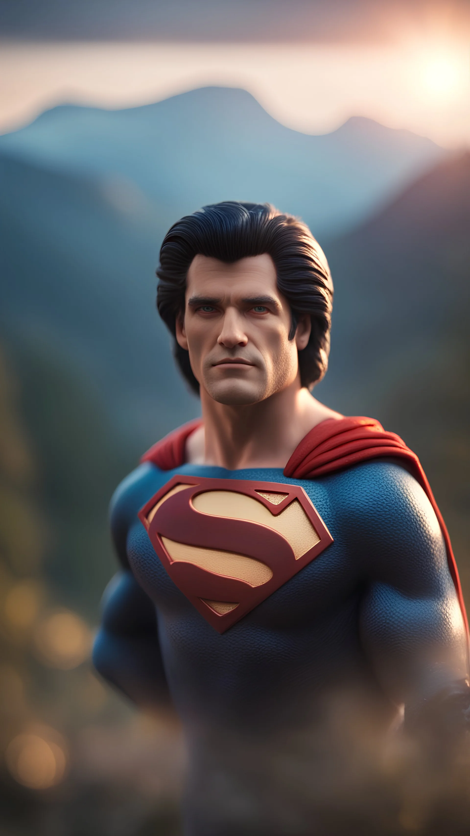 portrait of Superman with elvis wig as Vampire walrus in carpathians montains sun set ,bokeh like f/0.8, tilt-shift lens 8k, high detail, smooth render, down-light, unreal engine, prize winning