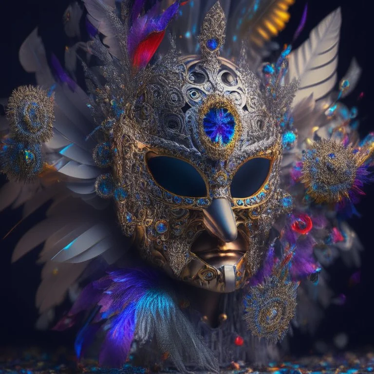 Mask of power. sly expression. digital airbrush, backlighting, chiaroscuro, intricate details, 3d render, lens flare, venetian mask, plague doctor, filigree, feathers, gemstones, flowers, disco ball, hidden meanings, occult, esotheric, lego bionicle, by paul rubens.4k, full detail, high resolution, digital art, anime