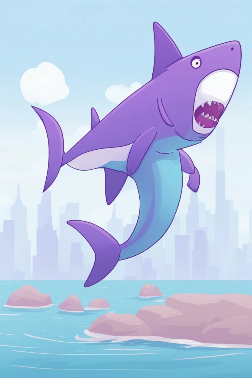 A purple shark in the style of bluey.