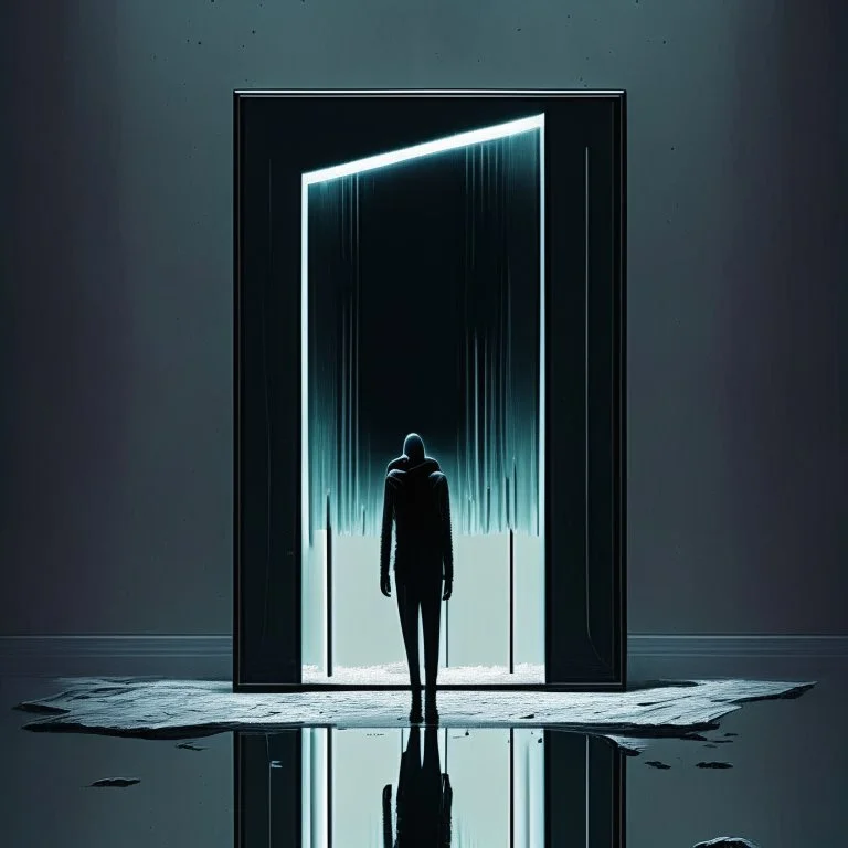 Stuck in this void place... the image Within the mirror, "X-RAY MIRROR", dark sci-fi fantasy, minimalism, mirrorcore, artistic, surreal, sinister, profound, dramatic, vaporwave illustration