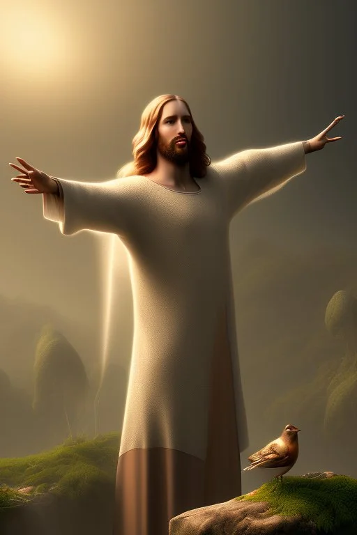 jesus as a bird, volumetric fog, 4k, trending art, depth of field, radiosity