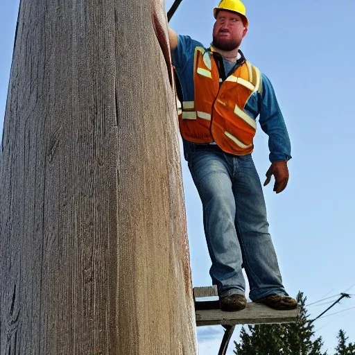 Jason Vancott gay lineman working on a telephone Pole