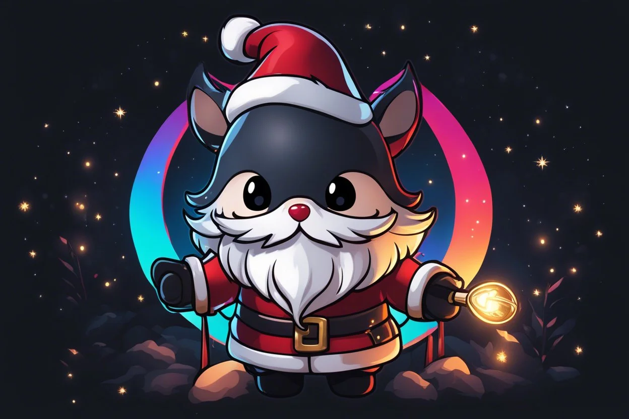 sticker Chibi santa-claus in 8k solo leveling shadow artstyle,, hollow knight them, close picture, neon lights, intricate details, highly detailed, high details, detailed portrait, masterpiece,ultra detailed, ultra quality