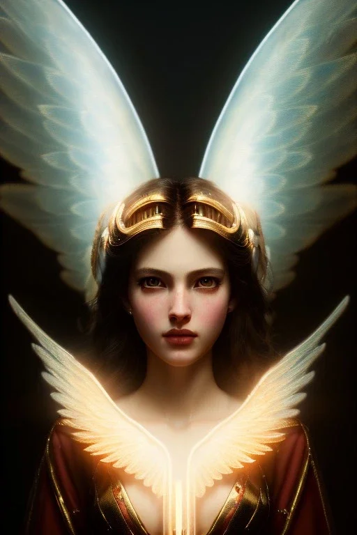 Angelic character, angelic wings on back, halo, luminous, war paint, waist up portrait, intricate, oil on canvas, masterpiece, expert, insanely detailed, 4k resolution, retroanime style, cute big circular reflective eyes, cinematic smooth, intricate detail , soft smooth lighting, soft pastel colors, painted Renaissance style