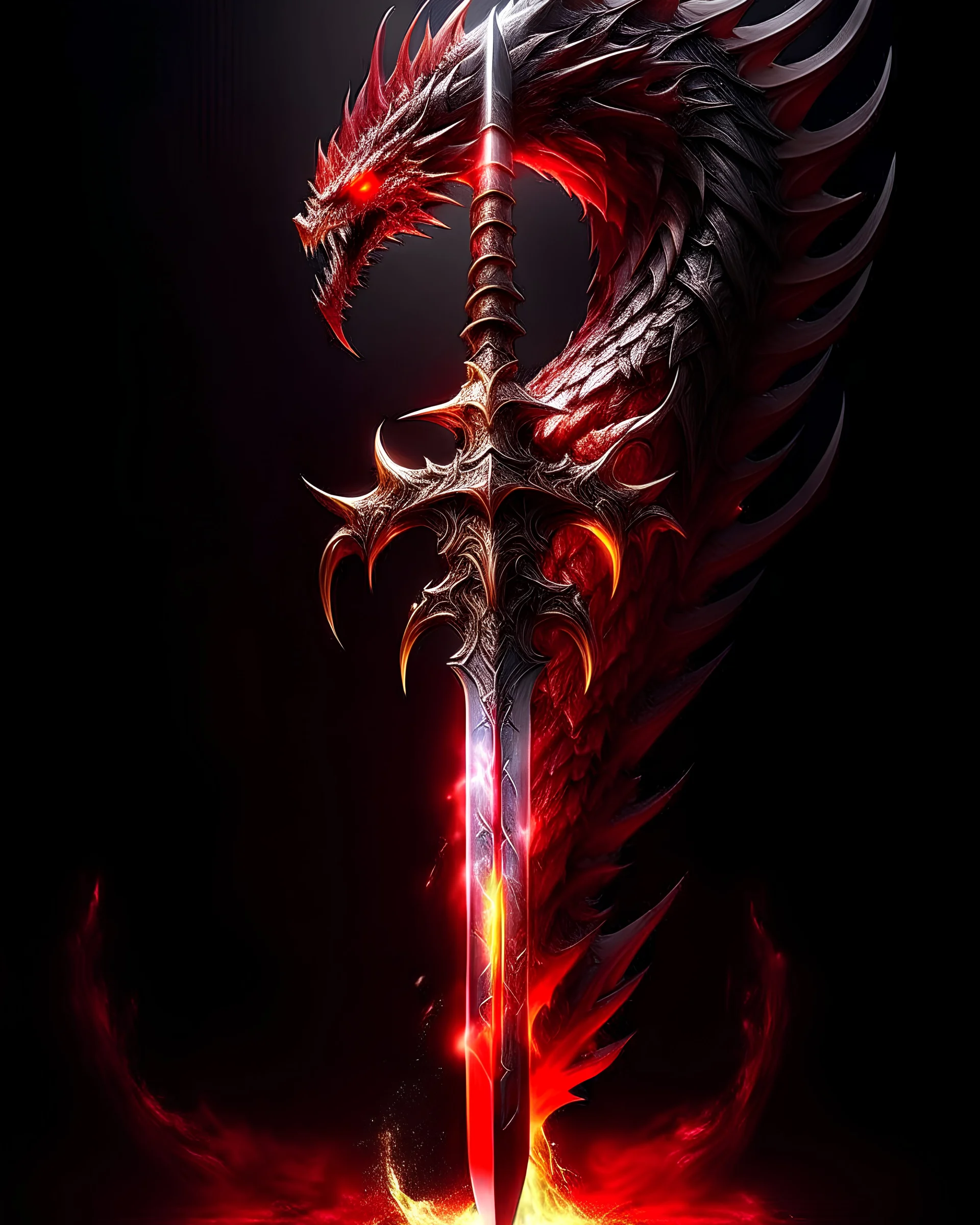 silver and red demon longsword, the blade is on fire