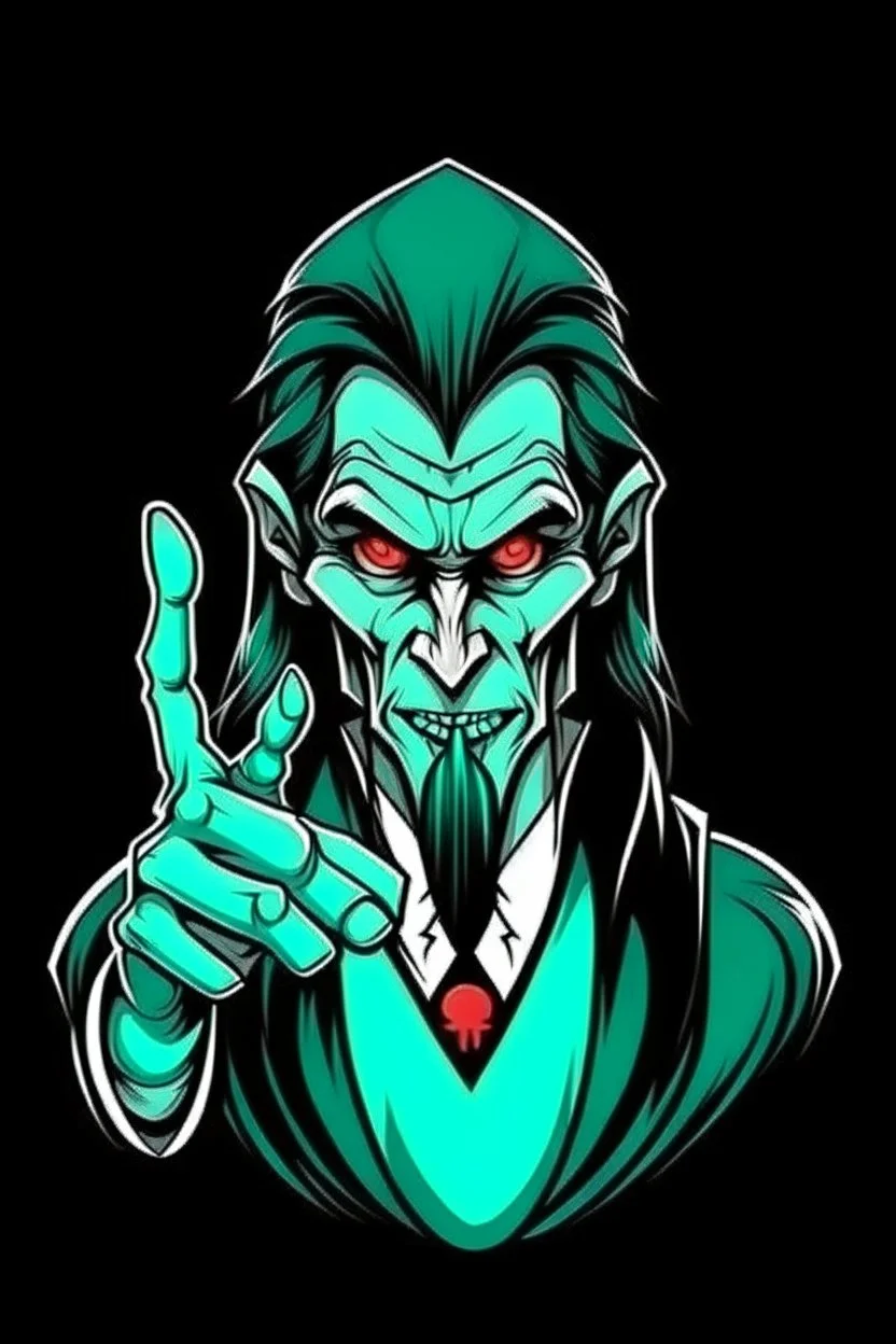 The vampire with turquoise eyes shows the middle finger