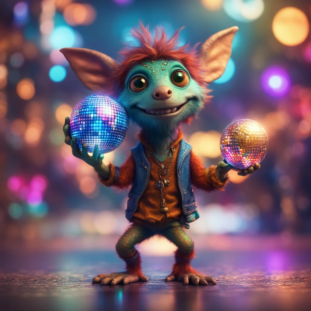 Gates as hairy groove funk kobold hippie holding disco ball ,bokeh like f/0.8, tilt-shift lens 8k, high detail, smooth render, down-light, unreal engine