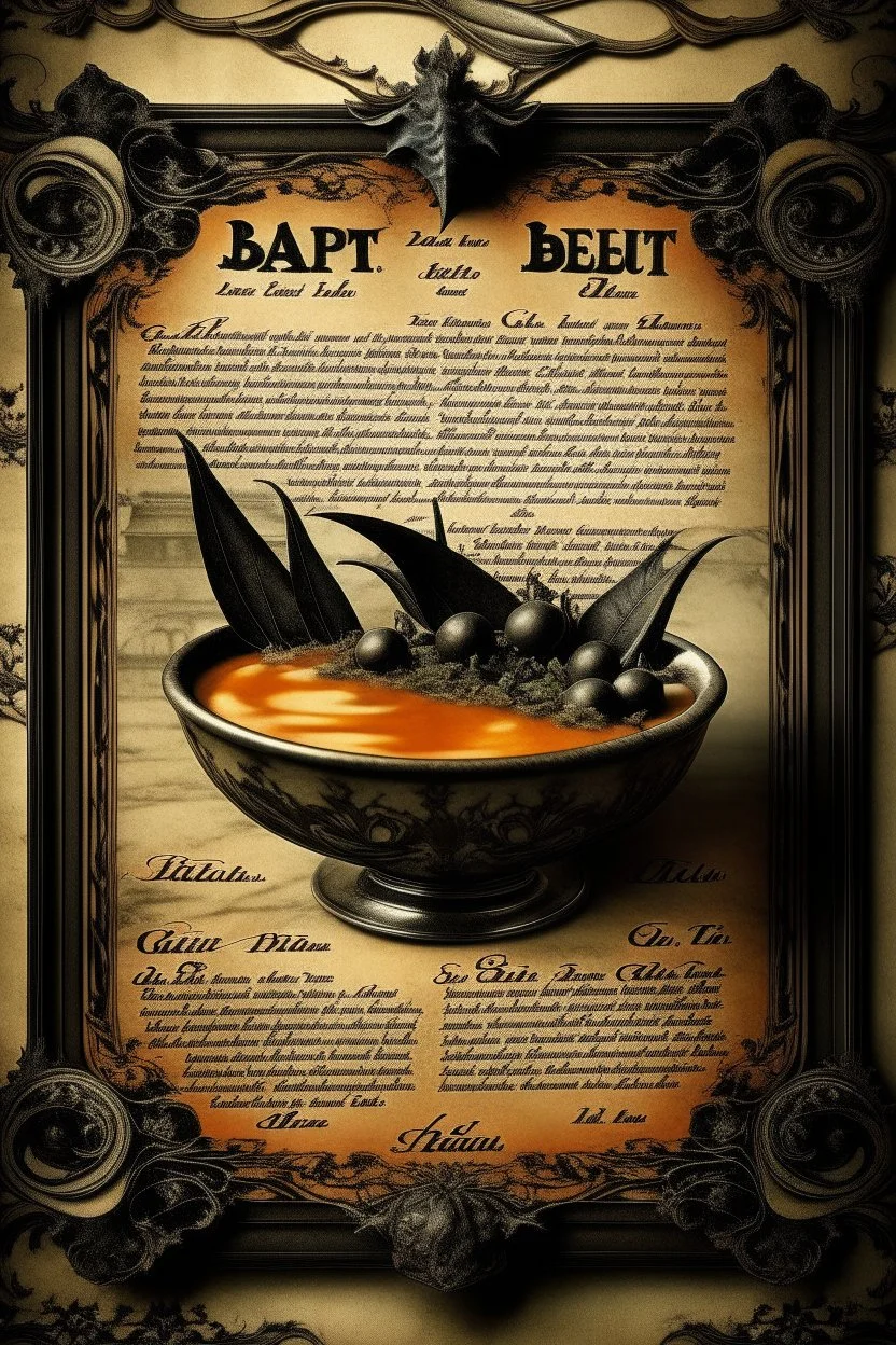 vintage cafe menu, Halloween, bat soup