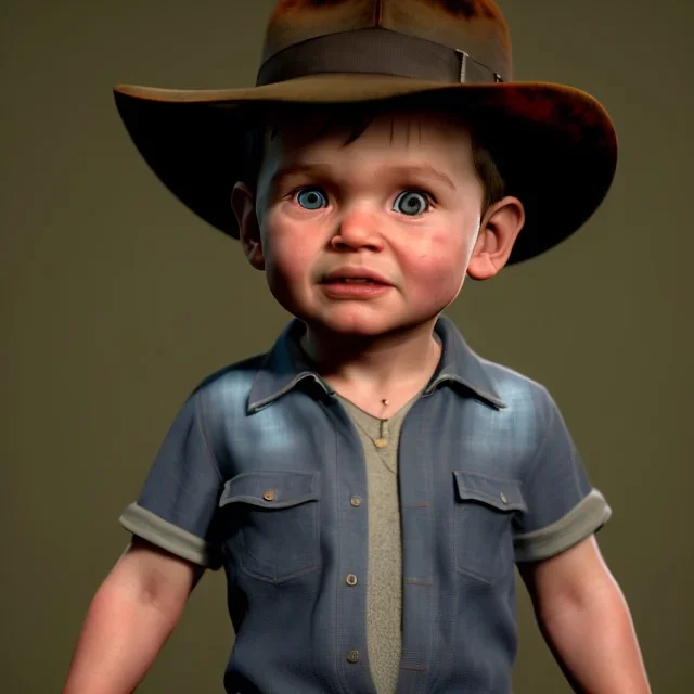 Indiana Jones toddler, full body, dramatic lighting, hyper realistic