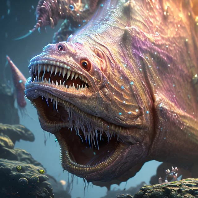 fluid ink angler fish creature, unreal engine 5, 8k resolution, photorealistic, ultra detailed